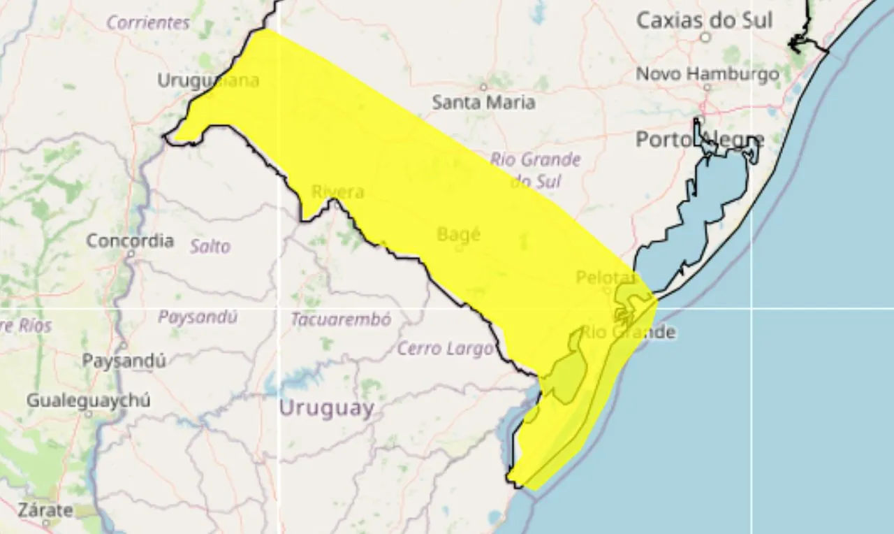 o mapa mostra as &aacute;reas em alerta para chuva intensa e ventos fortes
